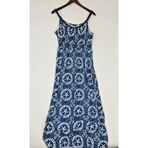 Vtg Faded Glory Womens Empire Babydoll Maxi Dress Size L Blue Braided Mandala